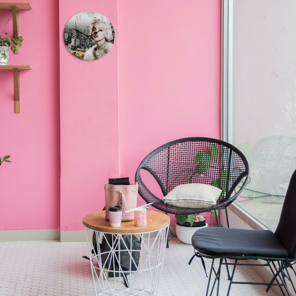 Round City Skyline Portrait Glass Wall Clock 30cm - Grey