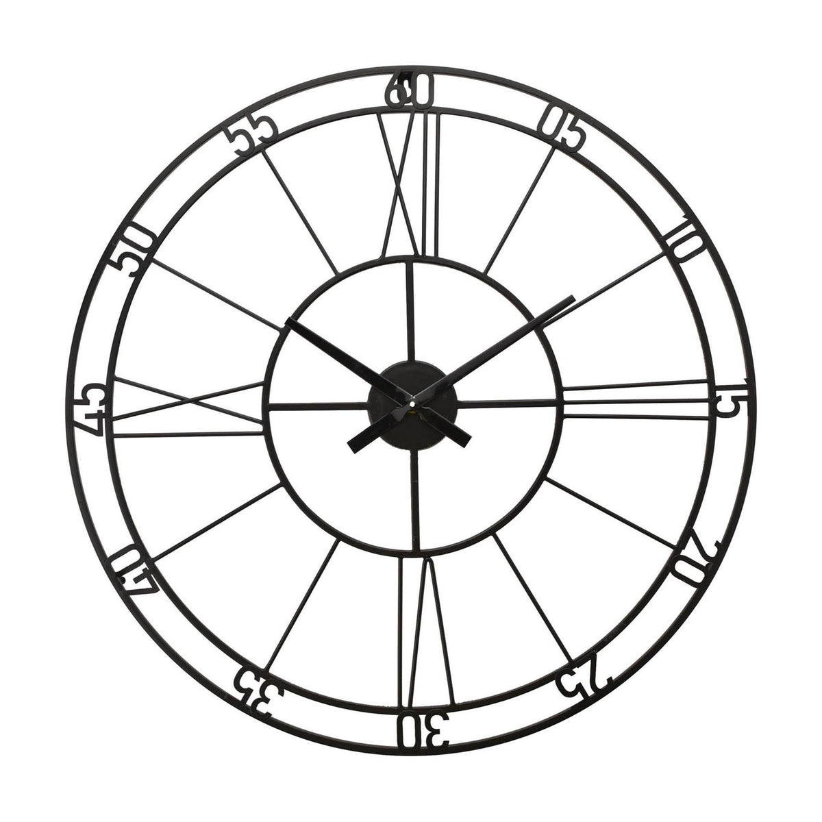 Cut Out Metal Wall Clock with Minute Numbers 60cm - Black