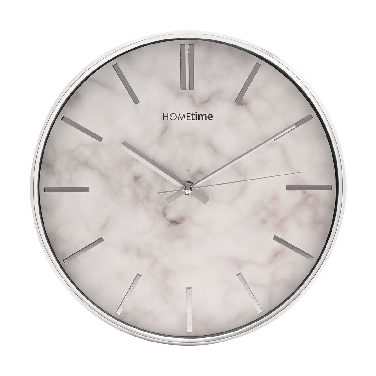 Round Slim Line Marble Pattern Wall Clock 31cm - Silver
