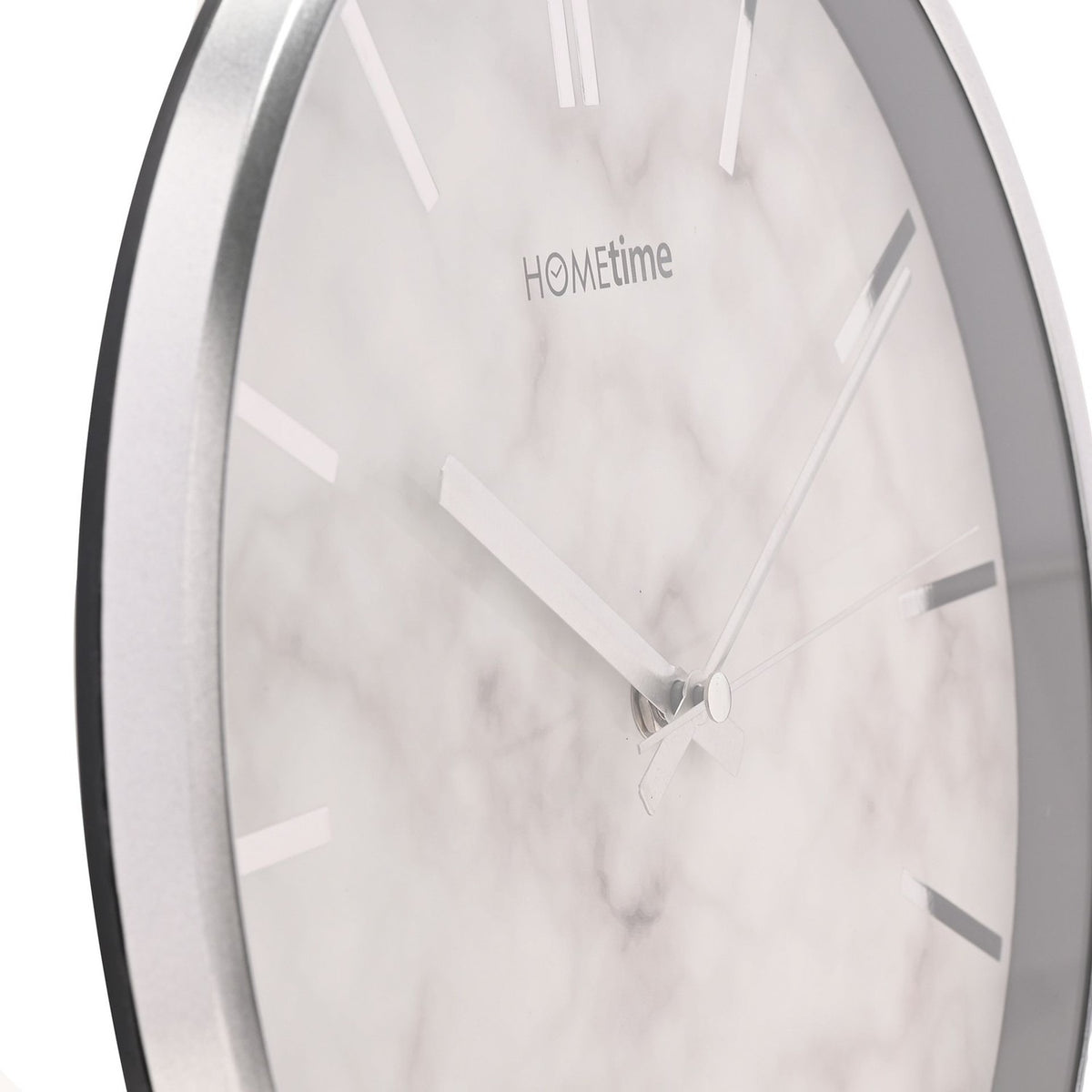 Round Slim Line Marble Pattern Wall Clock 31cm - Silver