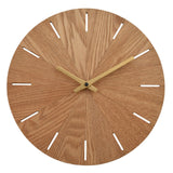 Round Sunburst Wooden Wall Clock with Gold Hands - Brown
