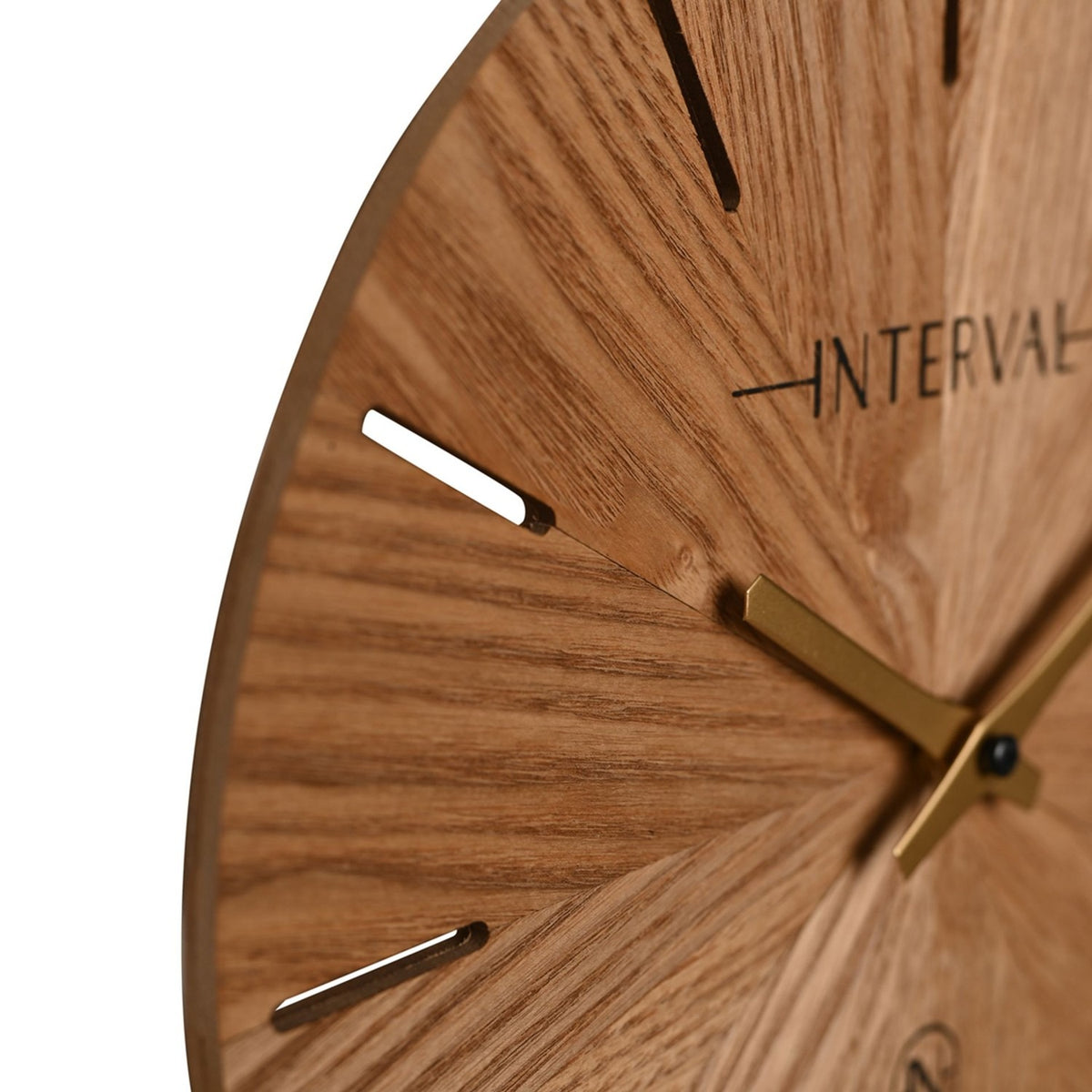 Round Sunburst Wooden Wall Clock with Gold Hands - Brown
