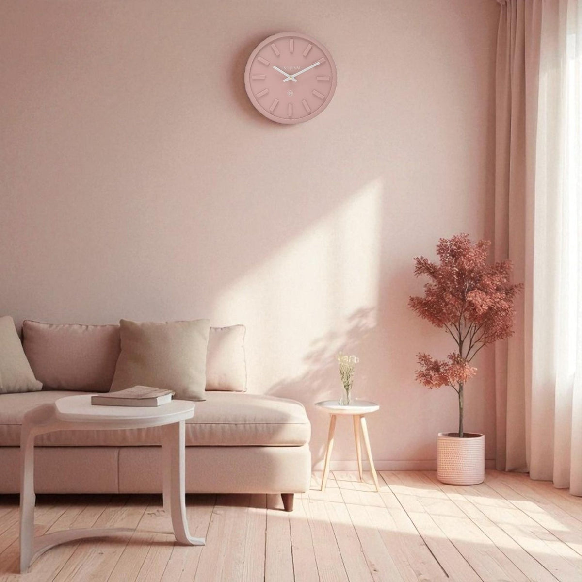 Round Minimalist Raised Baton MDF Wall Clock 29.8cm - Pink