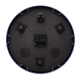 Rear view of the Round Metal Wall Clock in navy blue, showing the quartz movement, hanging hook, and mounting points on a black backing against a plain white background.