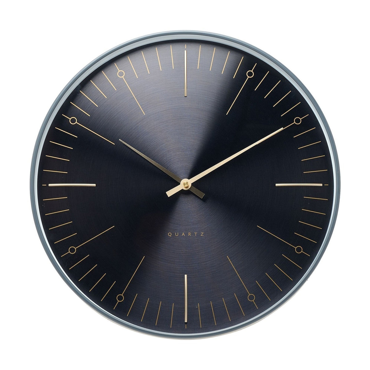 Matt Round Quartz Wall Clock with Gold Hands 40cm - Black