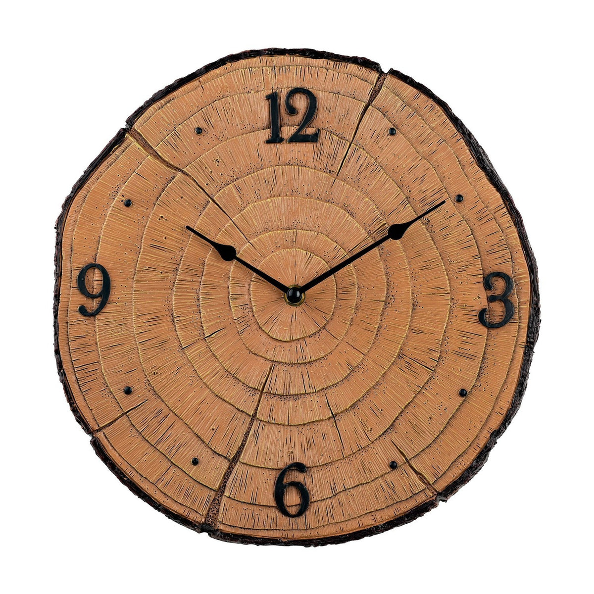 Round Tree Log Wall Clock with Bark Edge 31.2cm - Brown