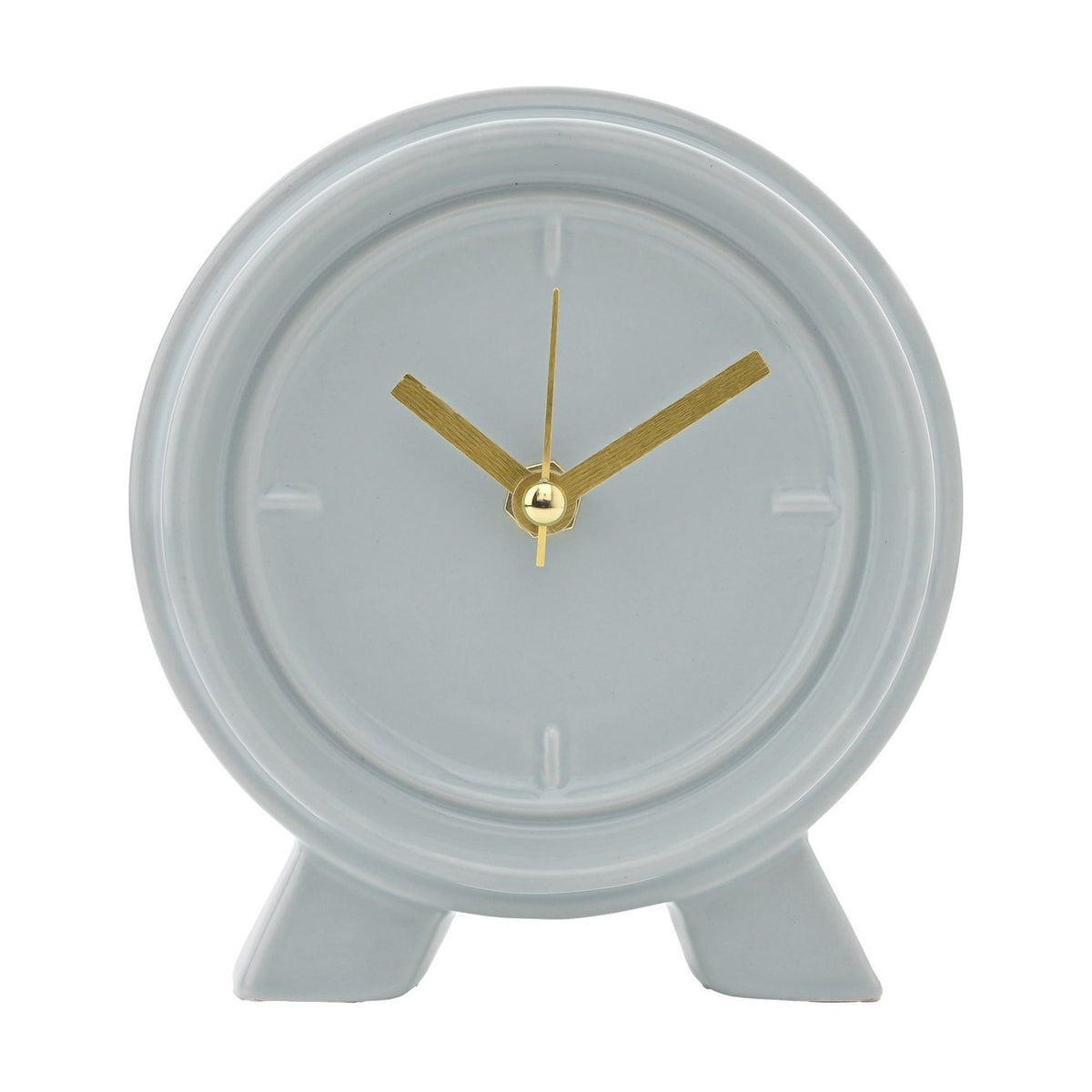 Round Gloss Ceramic Mantel Clock with Two Angled Feet - Blue