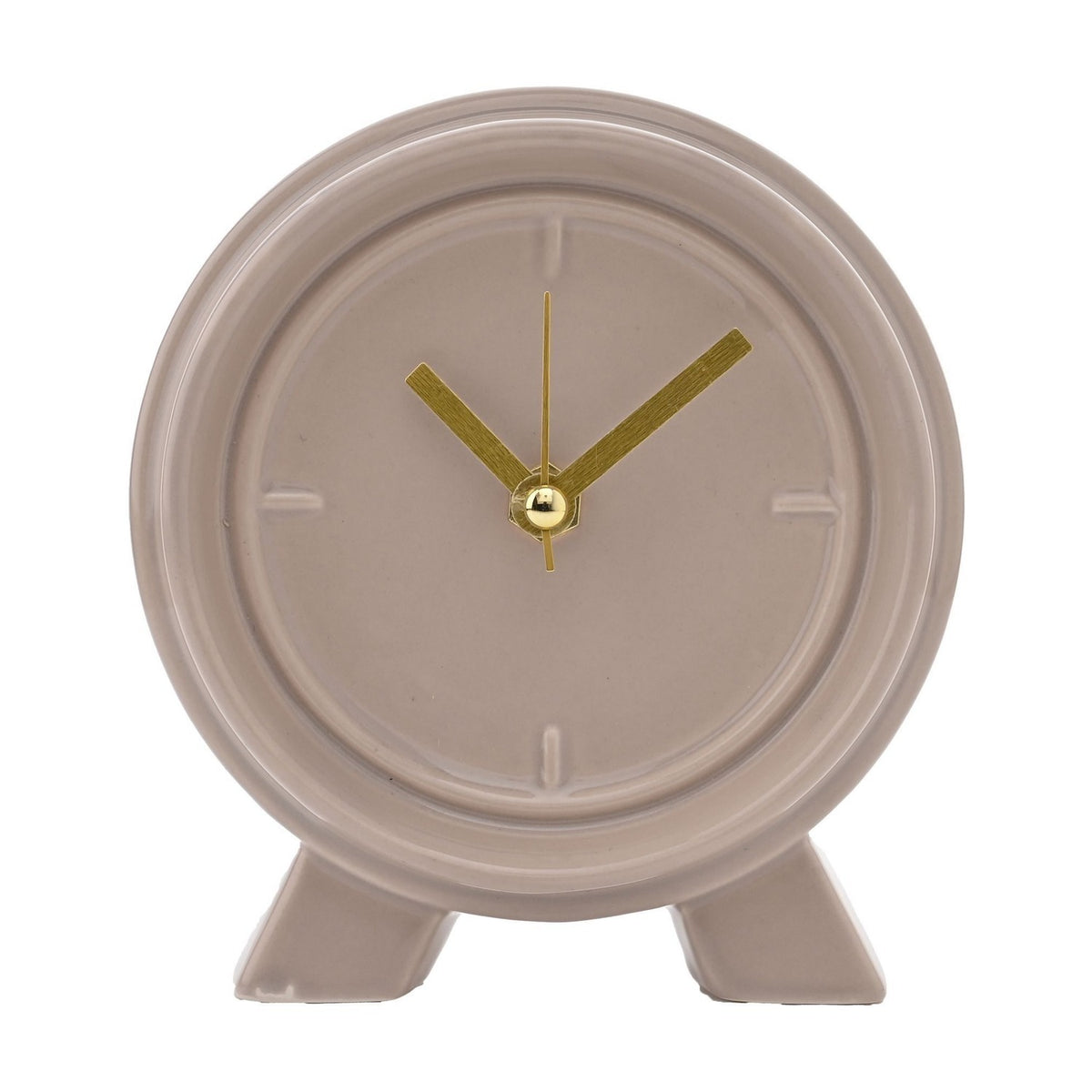 Round Gloss Ceramic Mantel Clock with Gold Hands - Brown