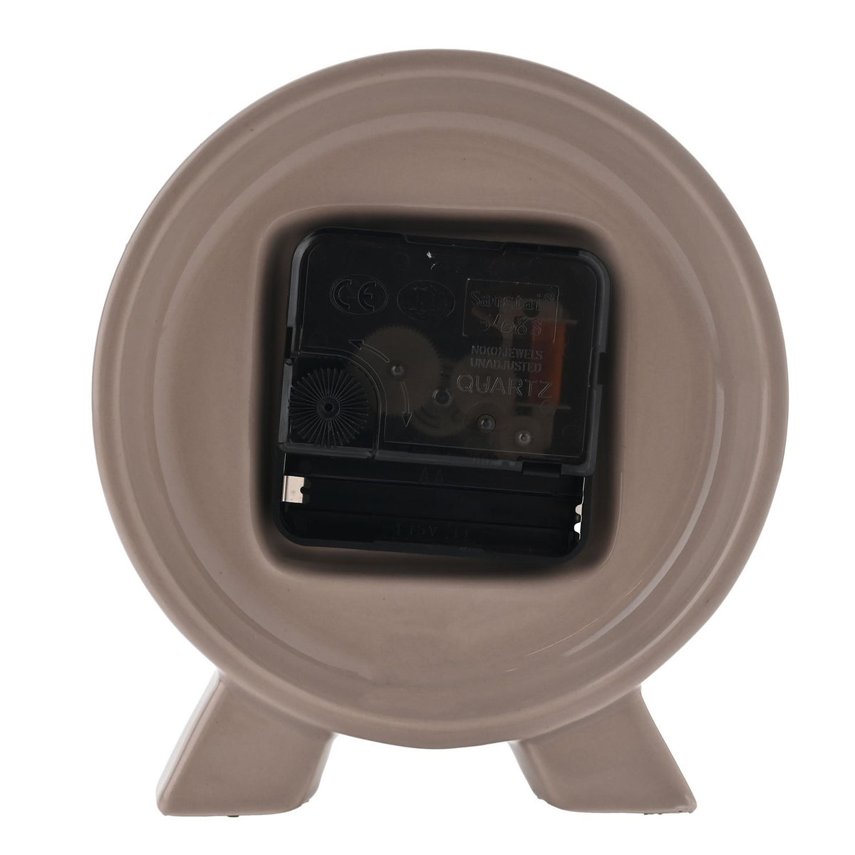 Round Gloss Ceramic Mantel Clock with Gold Hands - Brown