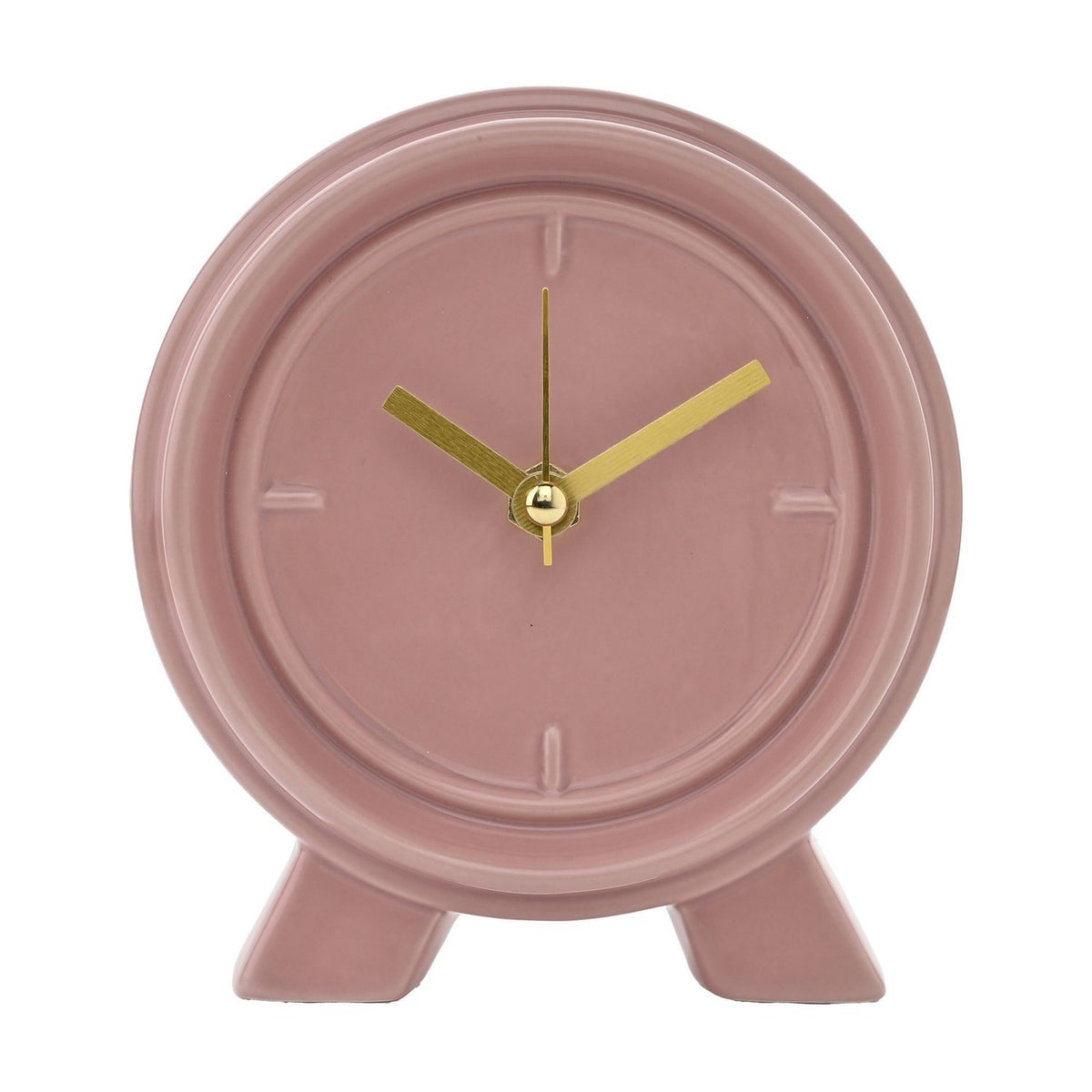 Round Gloss Ceramic Mantel Clock with Gold Hands - Pink