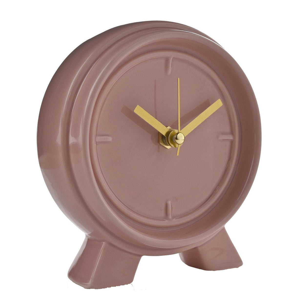 Round Gloss Ceramic Mantel Clock with Gold Hands - Pink
