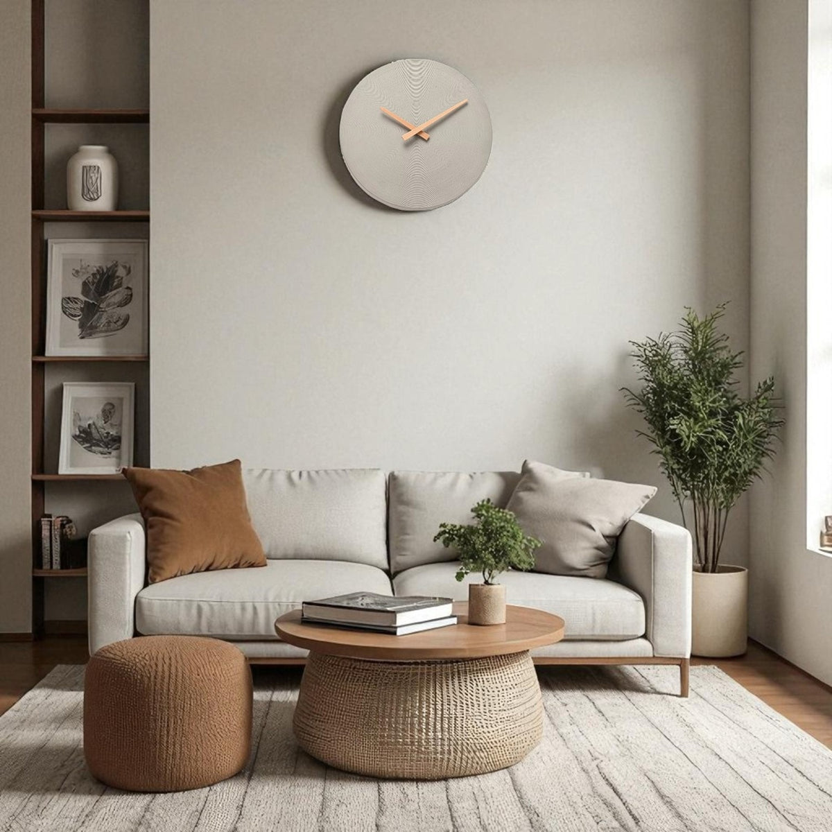 Round Cement Wall Clock with Concentric Ridges 28cm - Grey