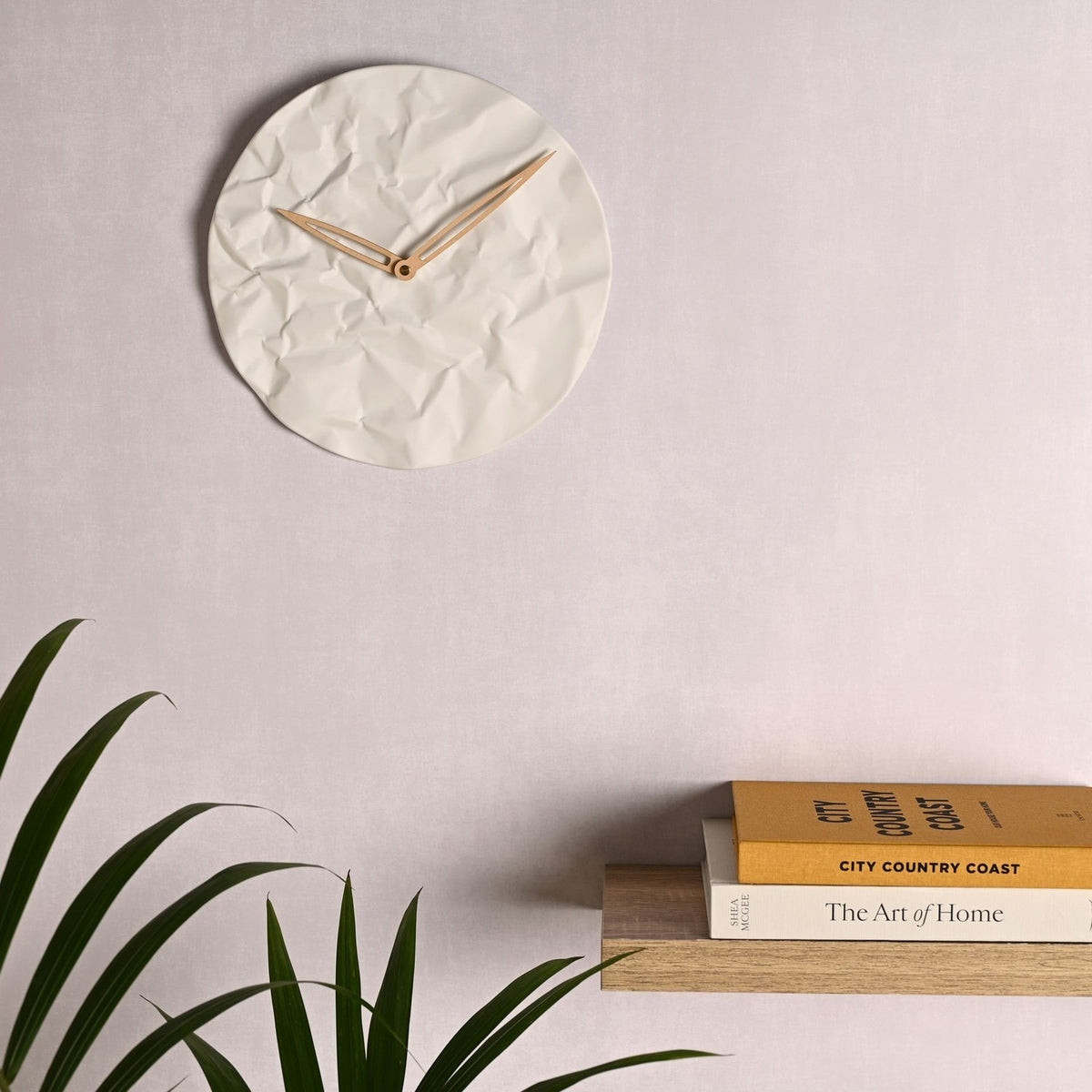 Crumpled Texture Round Porcelain Wall Clock 32cm - White