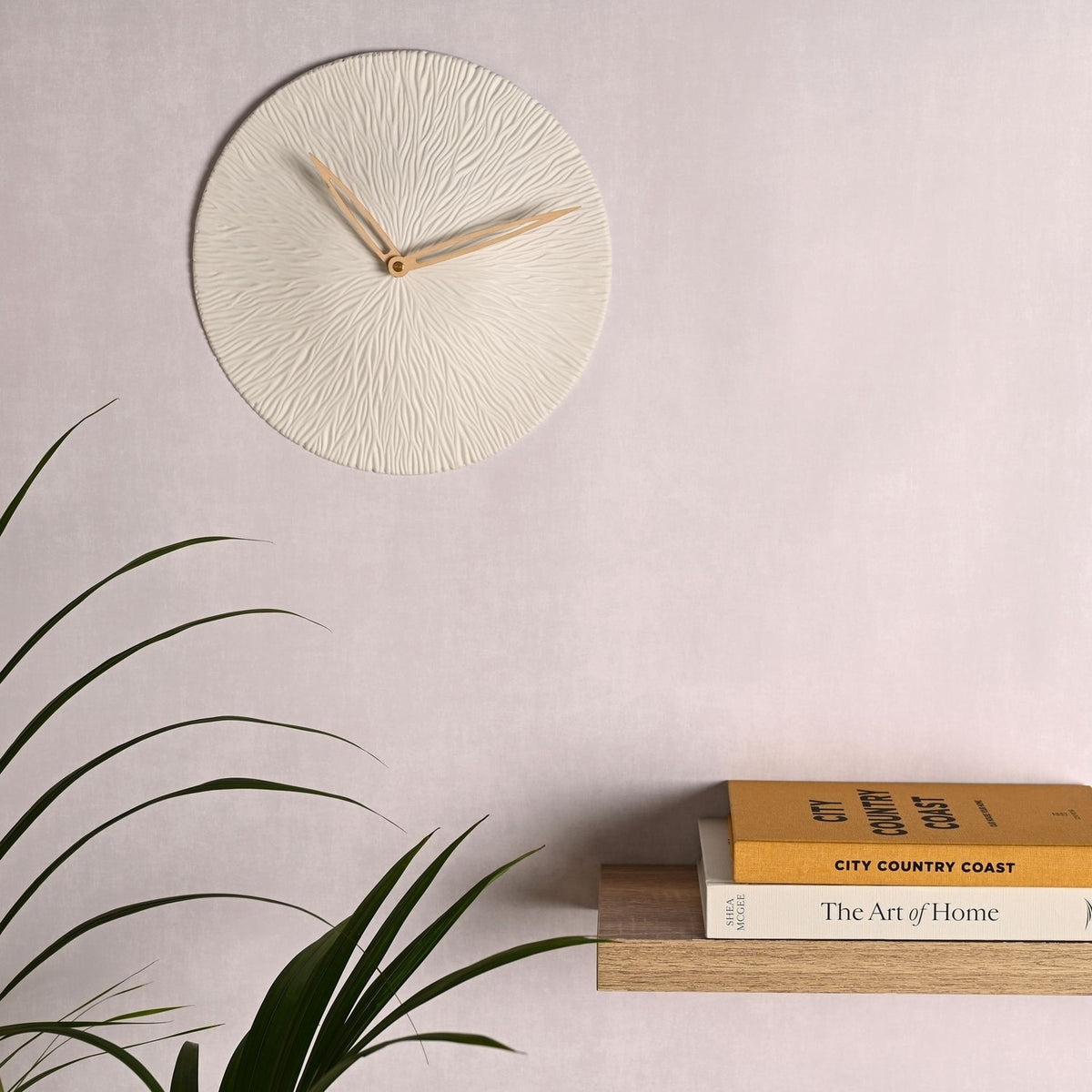 Round Radial Textured Matt Porcelain Wall Clock 35cm - White
