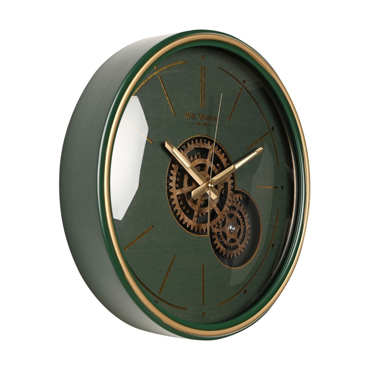 Metal Frame Wall Clock with Moving Gears 35cm - Green & Gold