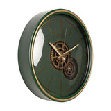 Metal Frame Wall Clock with Moving Gears 35cm - Green & Gold