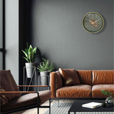 Metal Frame Wall Clock with Moving Gears 35cm - Green & Gold