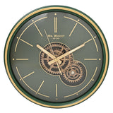 Metal Frame Wall Clock with Moving Gears 35cm - Green & Gold