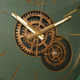 Metal Frame Wall Clock with Moving Gears 35cm - Green & Gold