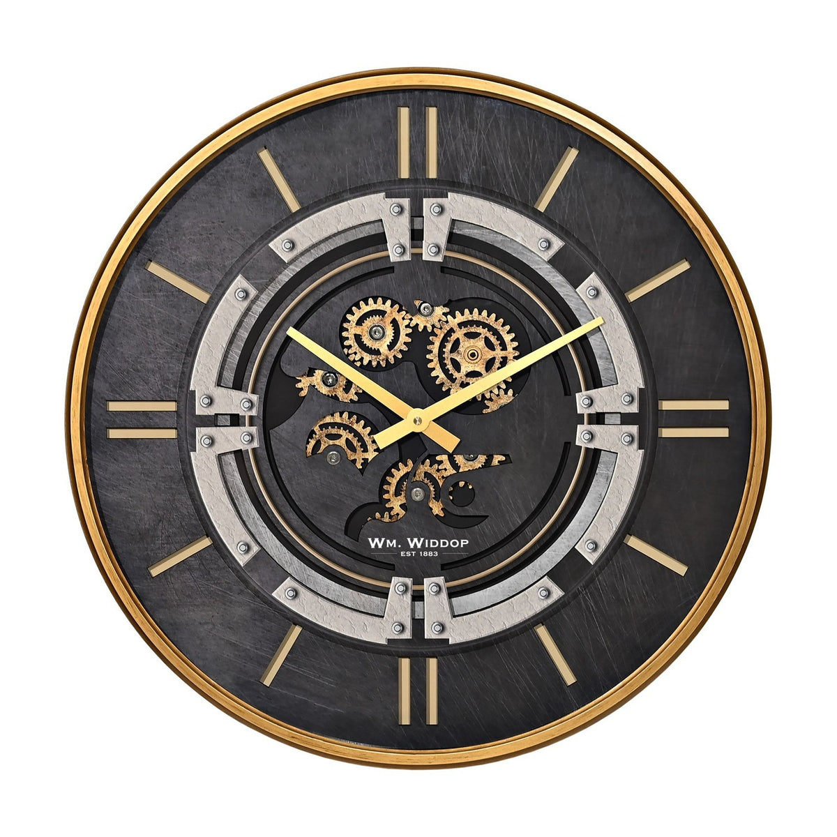 Industrial Style Wall Clock with Moving Gears 60cm - Gold