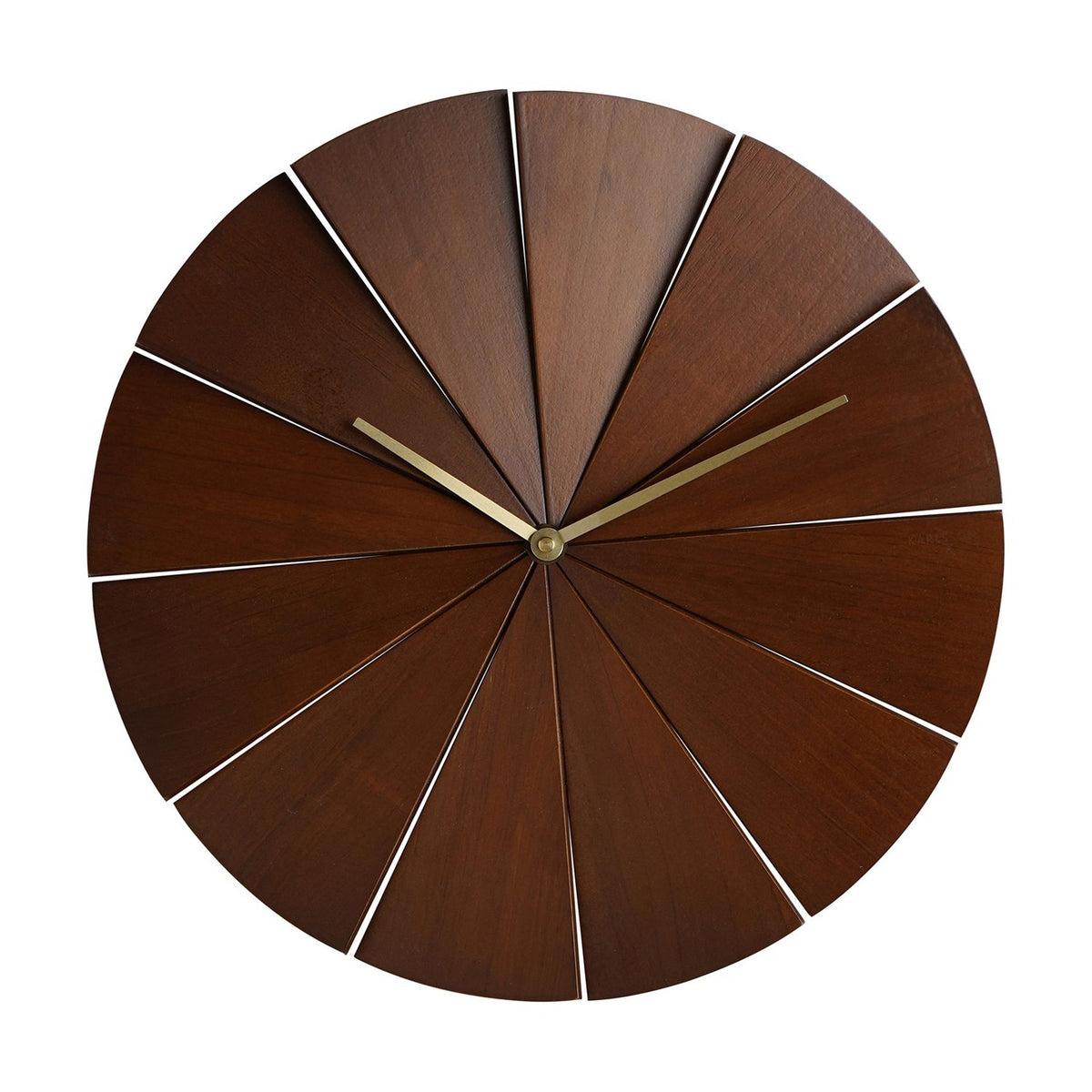 Round Geometric Panel Pine Wood Wall Clock 40.1cm - Brown