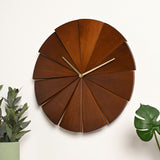 Round Geometric Panel Pine Wood Wall Clock 40.1cm - Brown