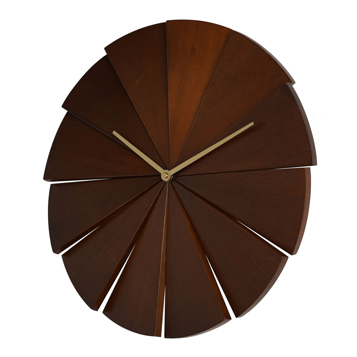 Round Geometric Panel Pine Wood Wall Clock 40.1cm - Brown