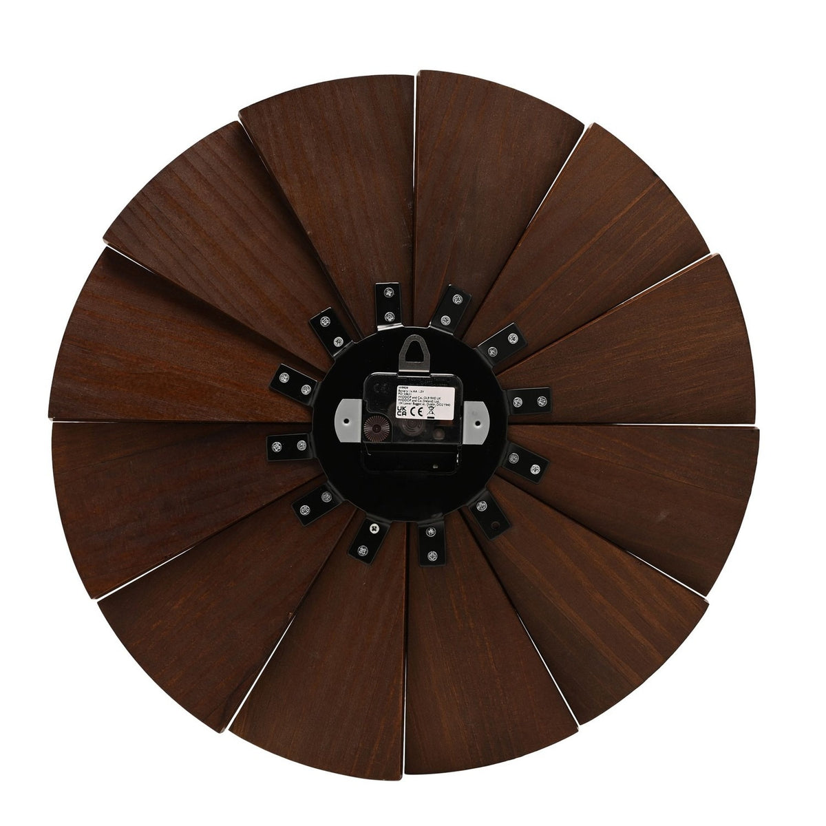 Round Geometric Panel Pine Wood Wall Clock 40.1cm - Brown