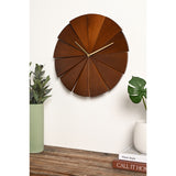 Round Geometric Panel Pine Wood Wall Clock 40.1cm - Brown