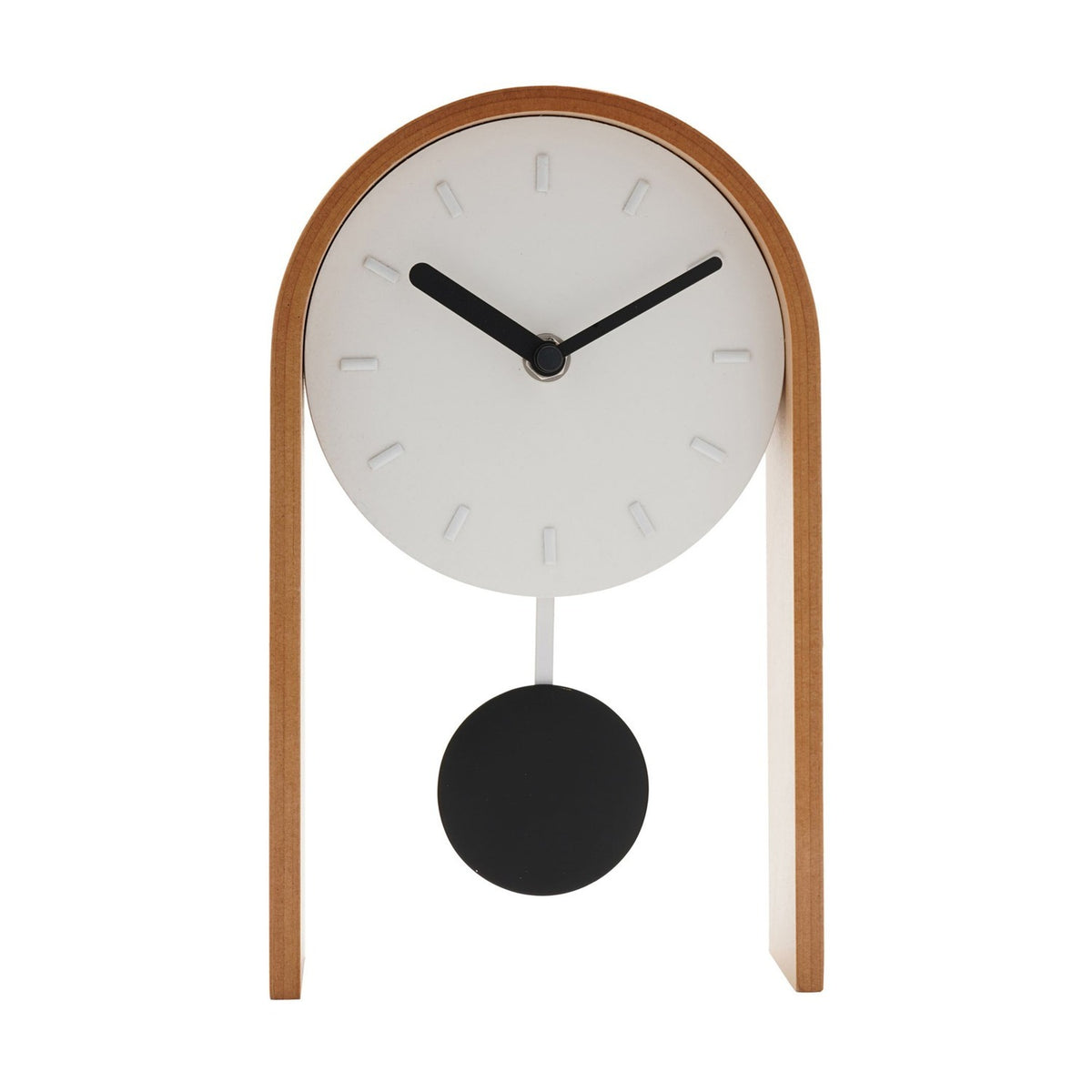 Arched Pendulum Wooden Mantel Clock with Black Hands - White