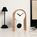 Arched Pendulum Wooden Mantel Clock with Black Hands - White