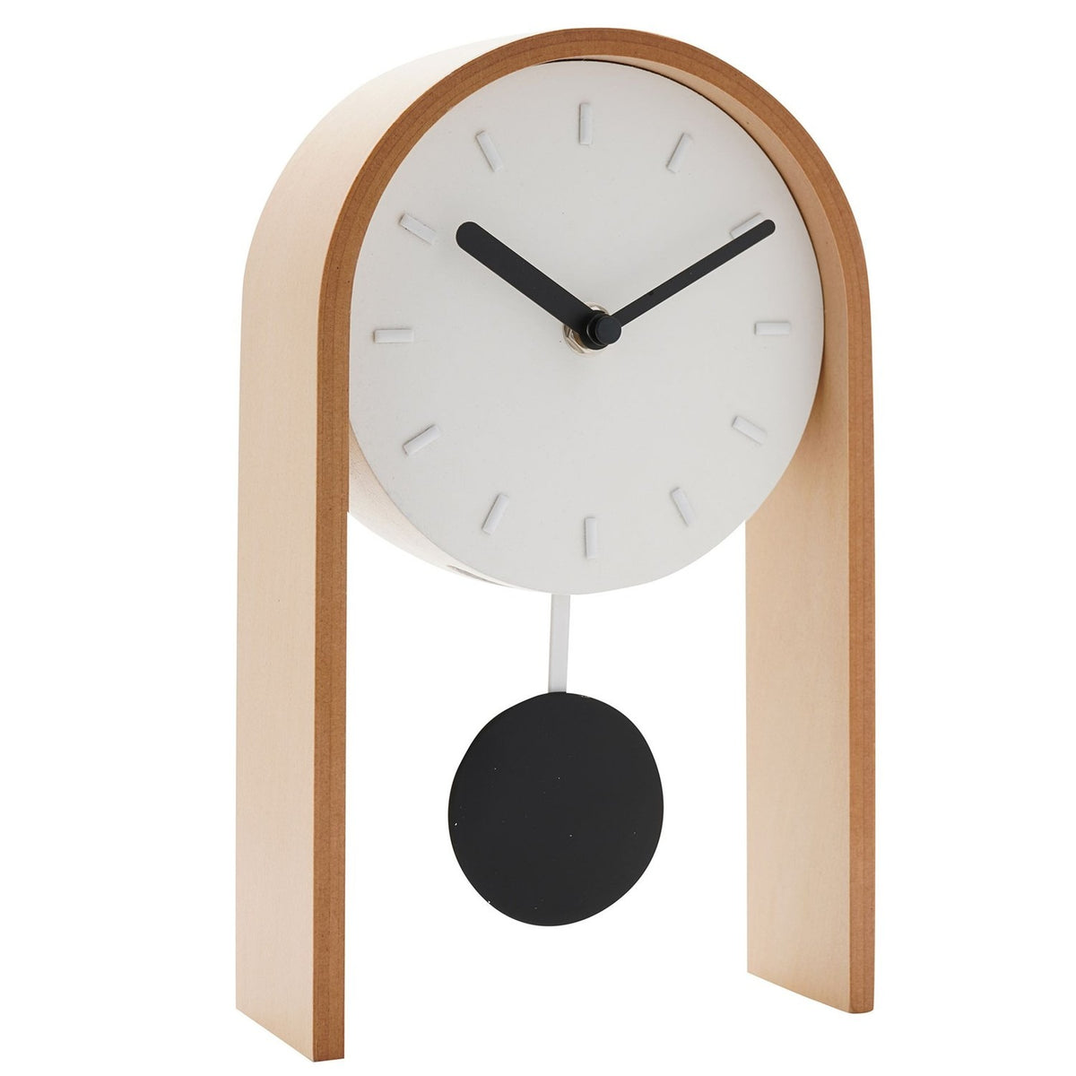 Arched Pendulum Wooden Mantel Clock with Black Hands - White