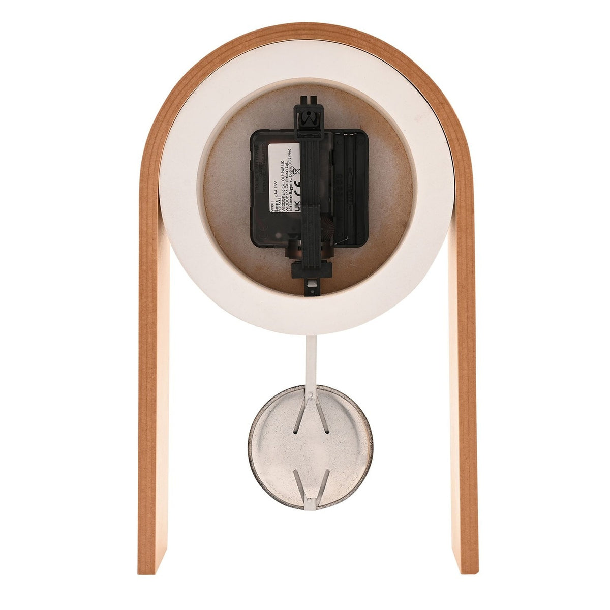 Arched Pendulum Wooden Mantel Clock with Black Hands - White
