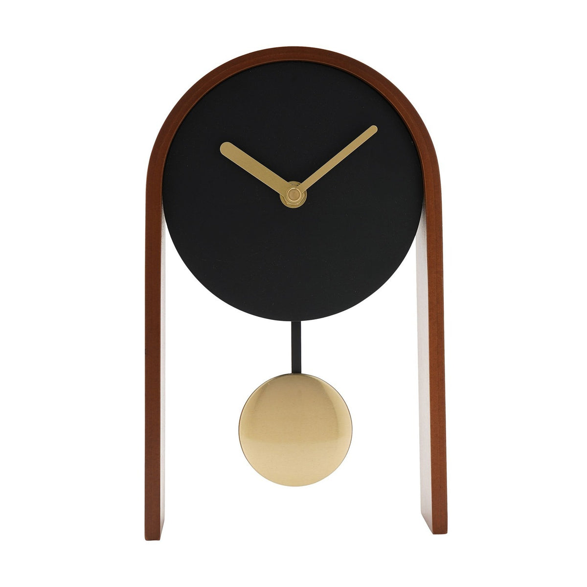 Pendulum Wooden Desk and Mantel Clock with Gold Hands - Black