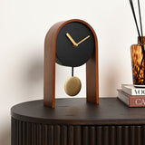 Pendulum Wooden Desk and Mantel Clock with Gold Hands - Black