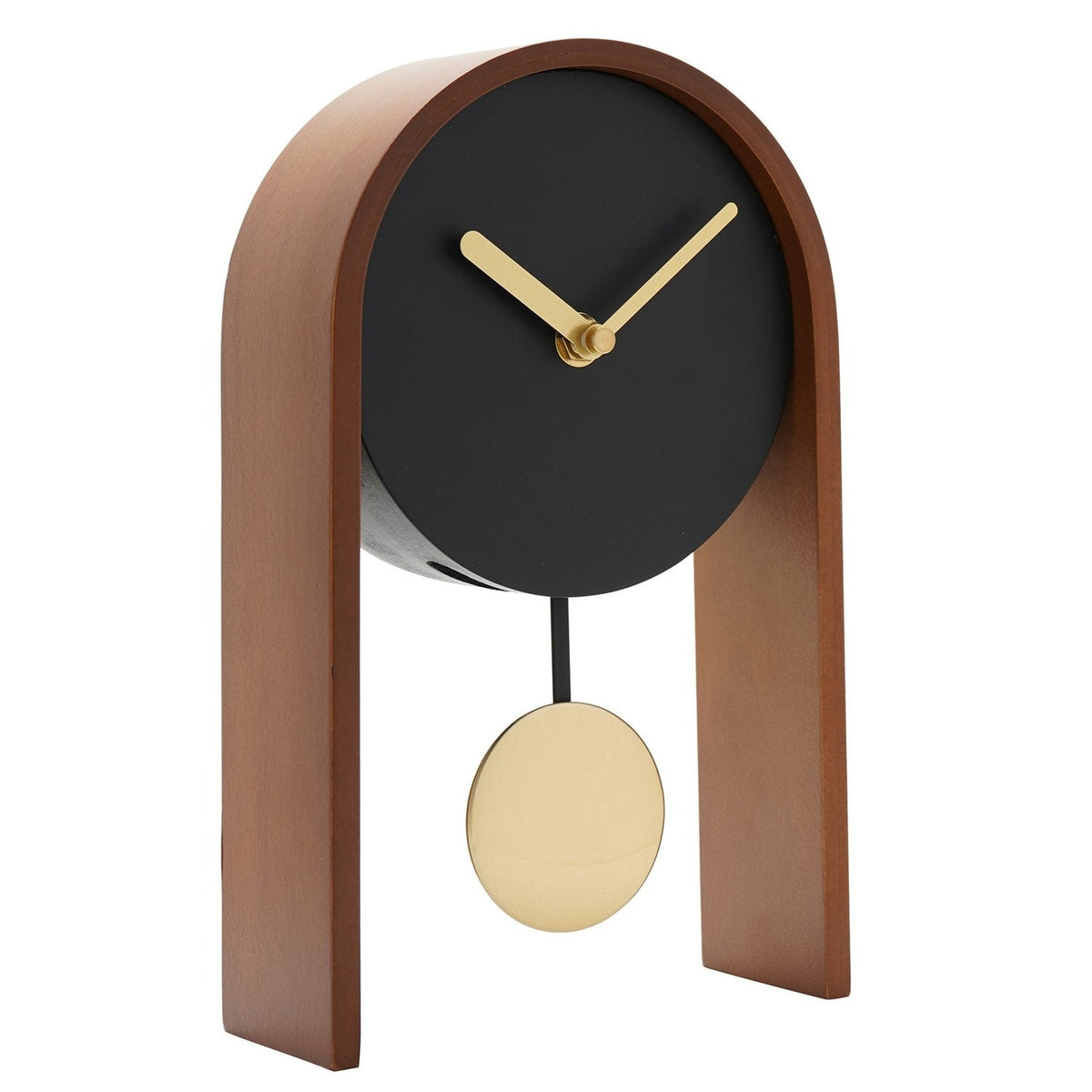 Pendulum Wooden Desk and Mantel Clock with Gold Hands - Black