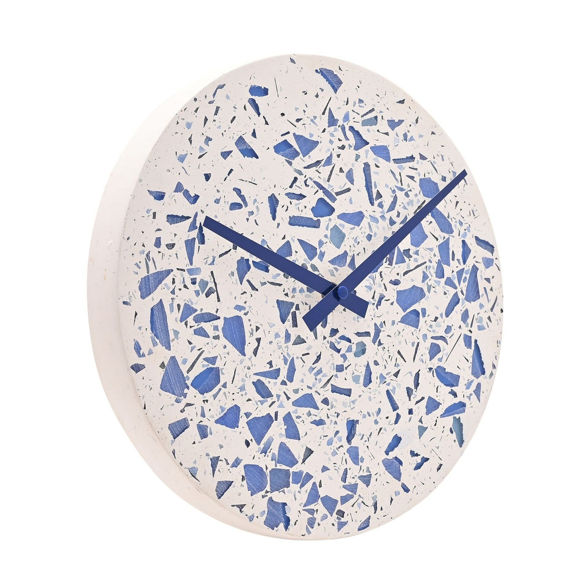 Concrete Terrazzo Porcelain Wall Clock 27cm - White & Blue