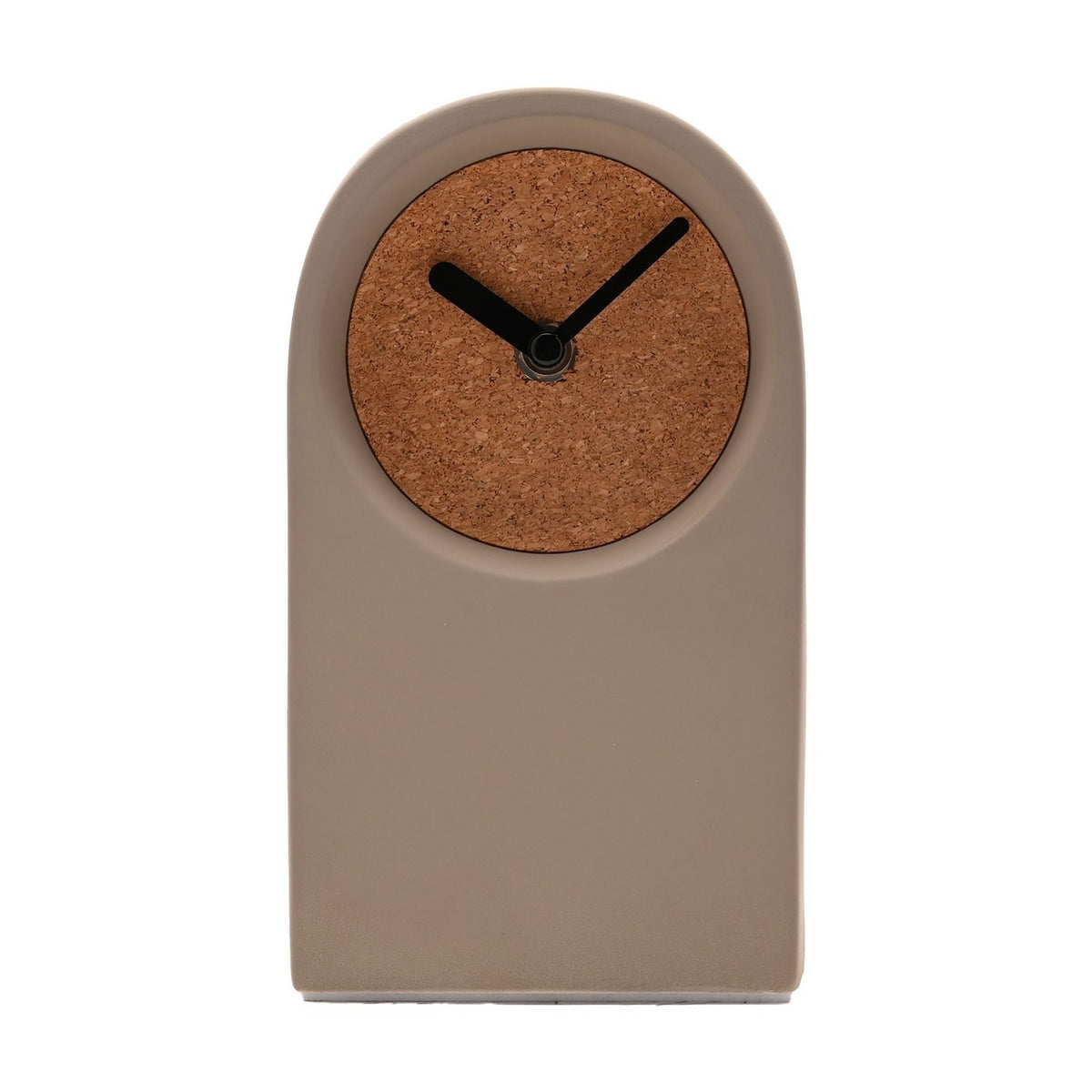 Arched Porcelain Desk & Mantel Clock with Cork Face - Brown