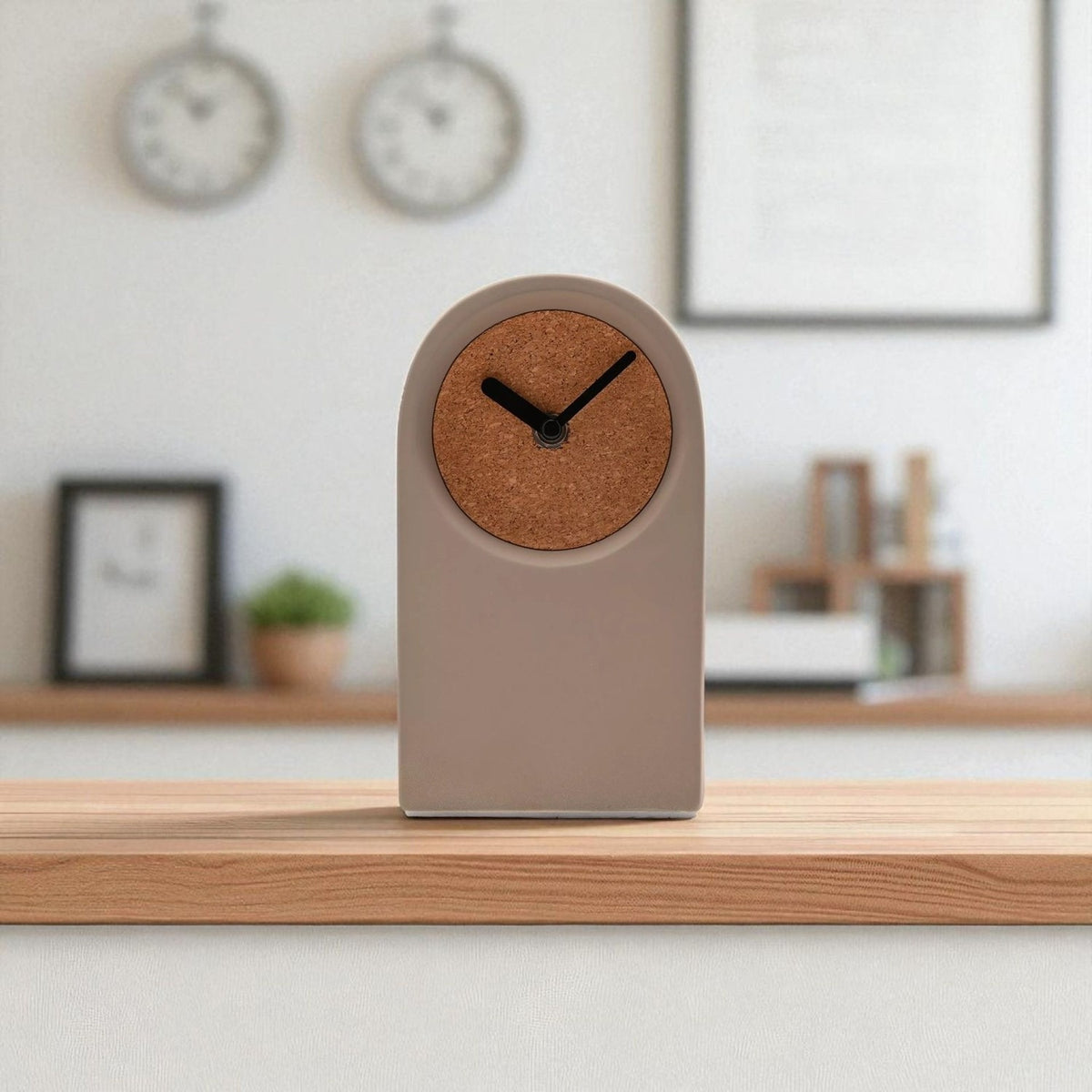 Arched Porcelain Desk & Mantel Clock with Cork Face - Brown