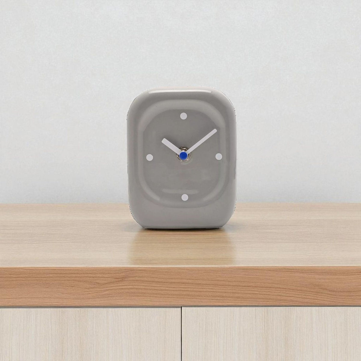 Rounded Rectangular Analogue Porcelain Desk Clock - Grey