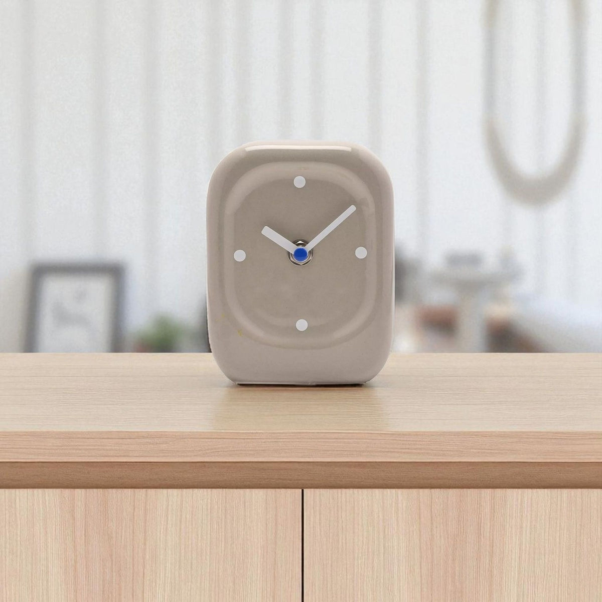 Rounded Rectangular Porcelain Desk and Mantel Clock - Taupe