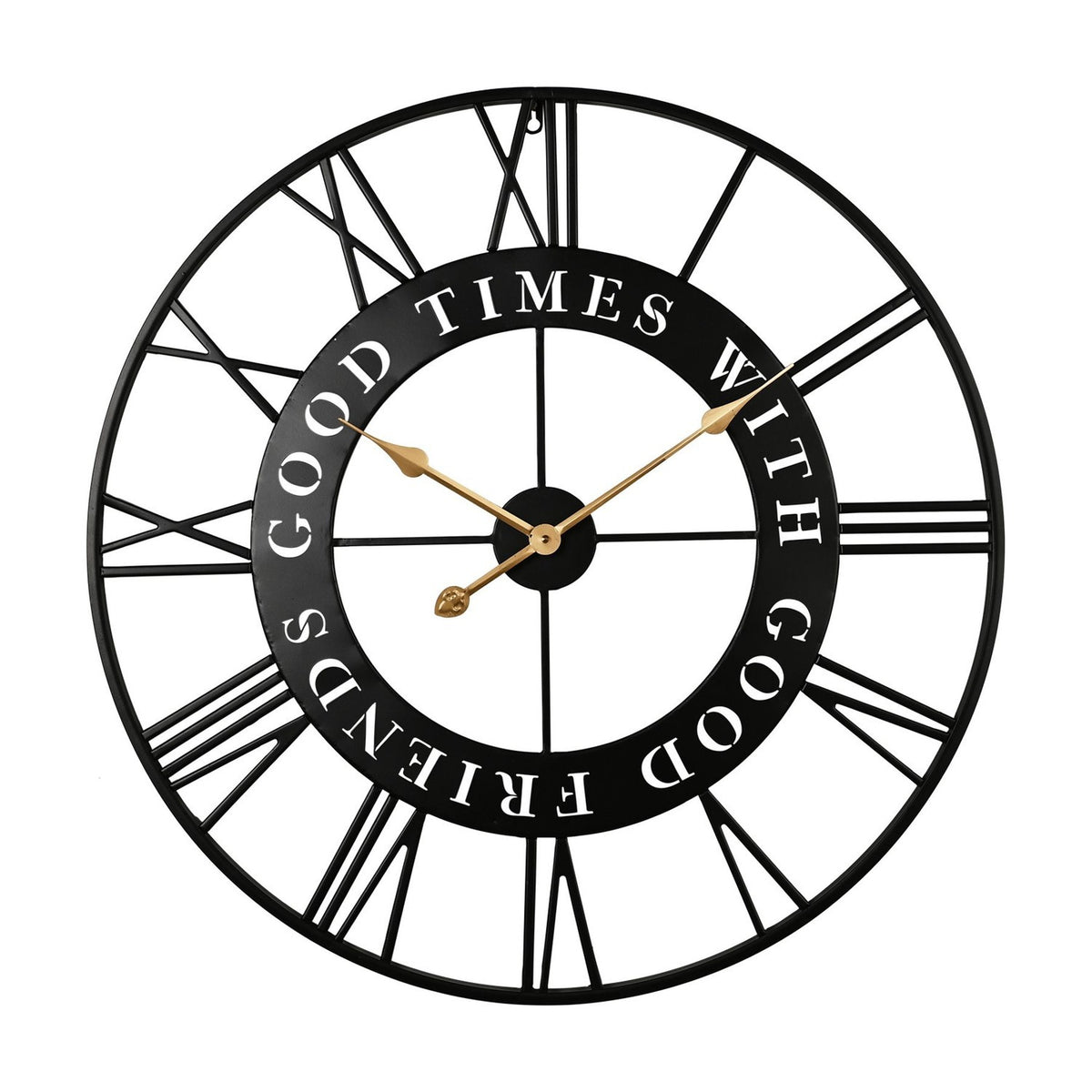 Open Roman Numeral Metal Wall Clock 70cm - Black & Gold