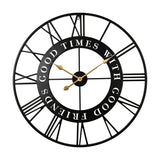 Open Roman Numeral Metal Wall Clock 70cm - Black & Gold
