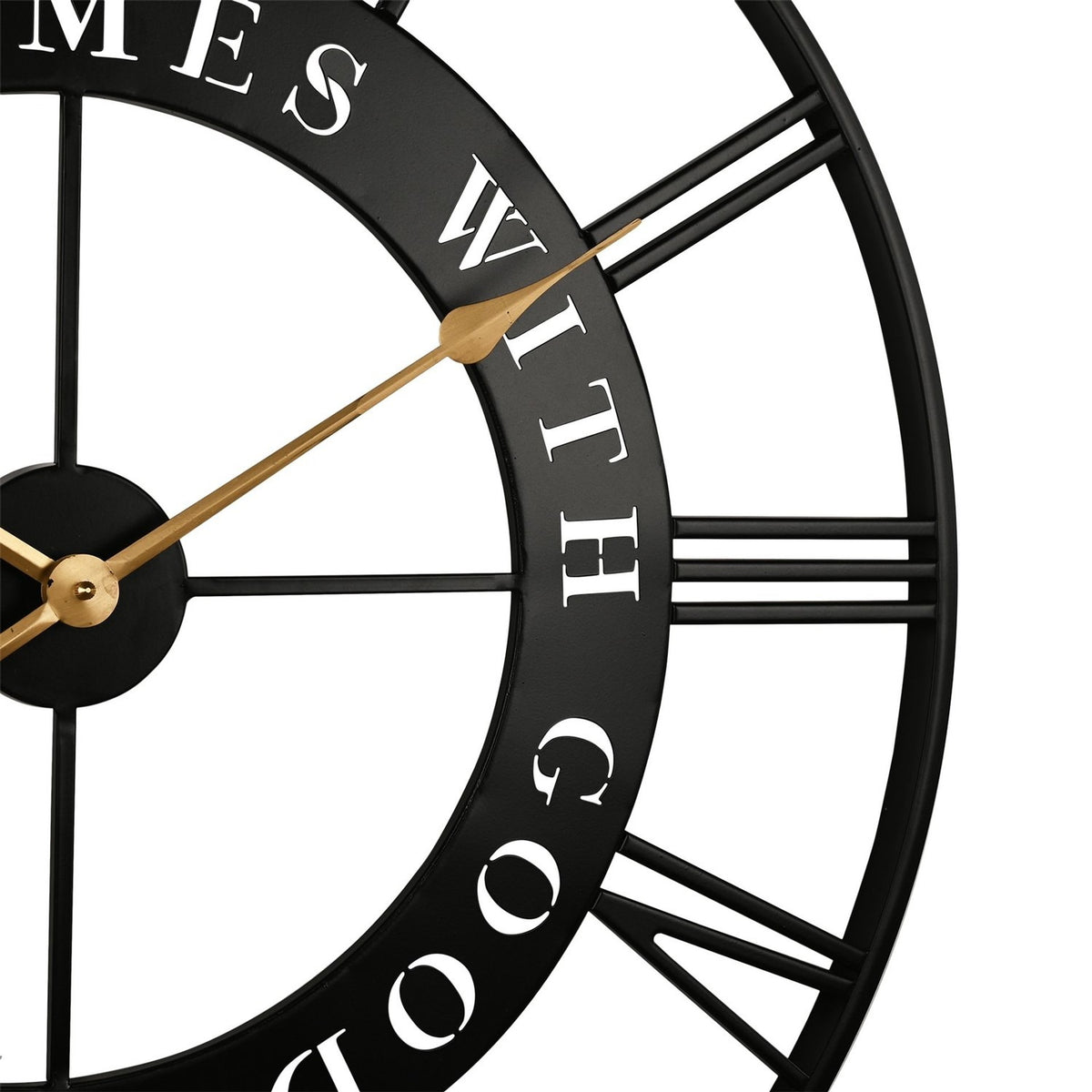 Open Roman Numeral Metal Wall Clock 70cm - Black & Gold