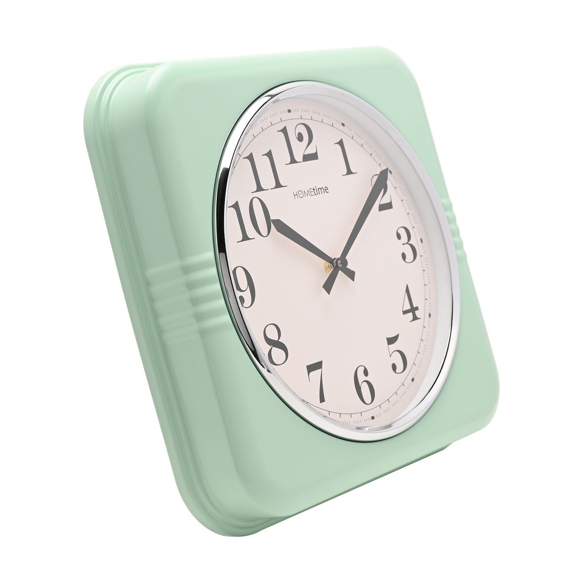 Square Retro Analogue Metal Wall Clock 32cm - Sage & White