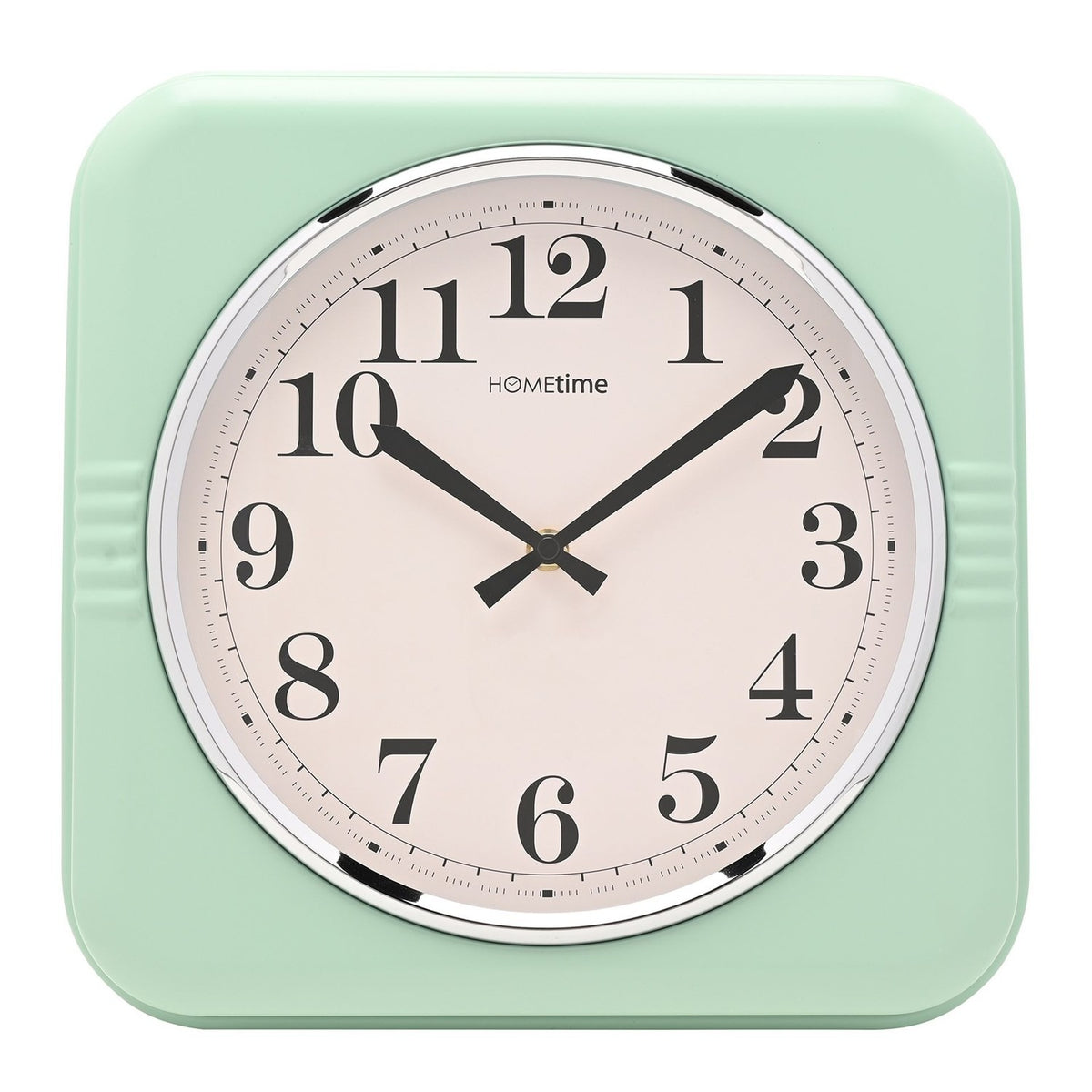 Square Retro Analogue Metal Wall Clock 32cm - Sage & White