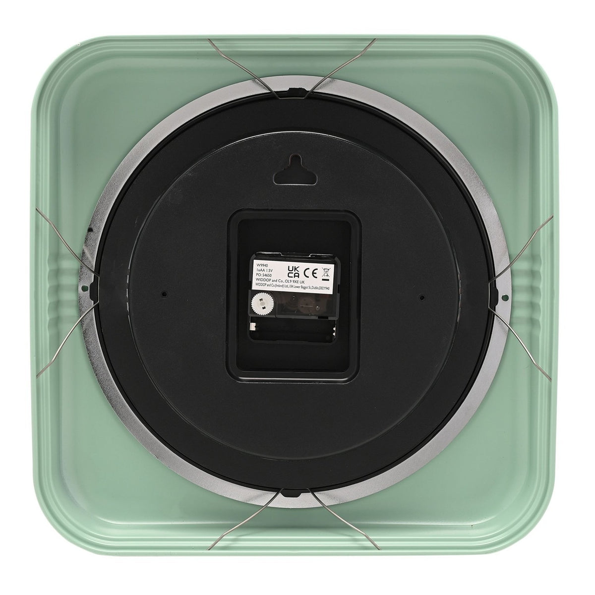 Square Retro Analogue Metal Wall Clock 32cm - Sage & White