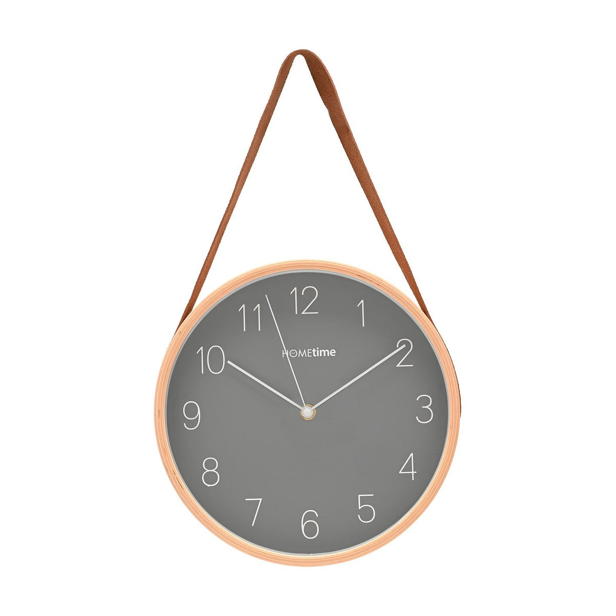 Wooden Wall Clock with Hanging Belt 25.5cm - Oak & Grey