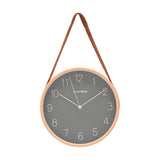 Wooden Wall Clock with Hanging Belt 25.5cm - Oak & Grey