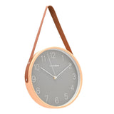 Wooden Wall Clock with Hanging Belt 25.5cm - Oak & Grey